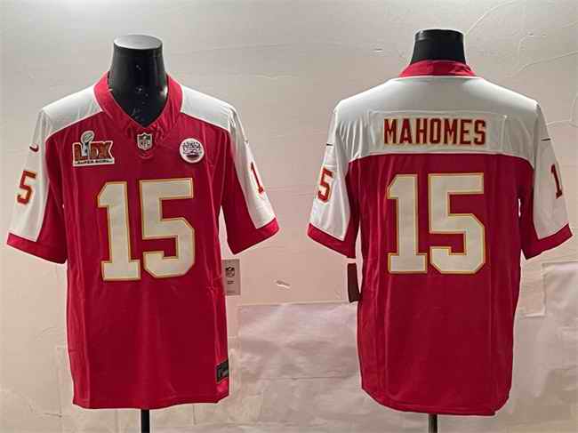 Men's Kansas City Chiefs #15 Patrick Mahomes Red/White 2025 Super Bowl LIX Patch F.U.S.E. Vapor Limited Stitched Football Jersey